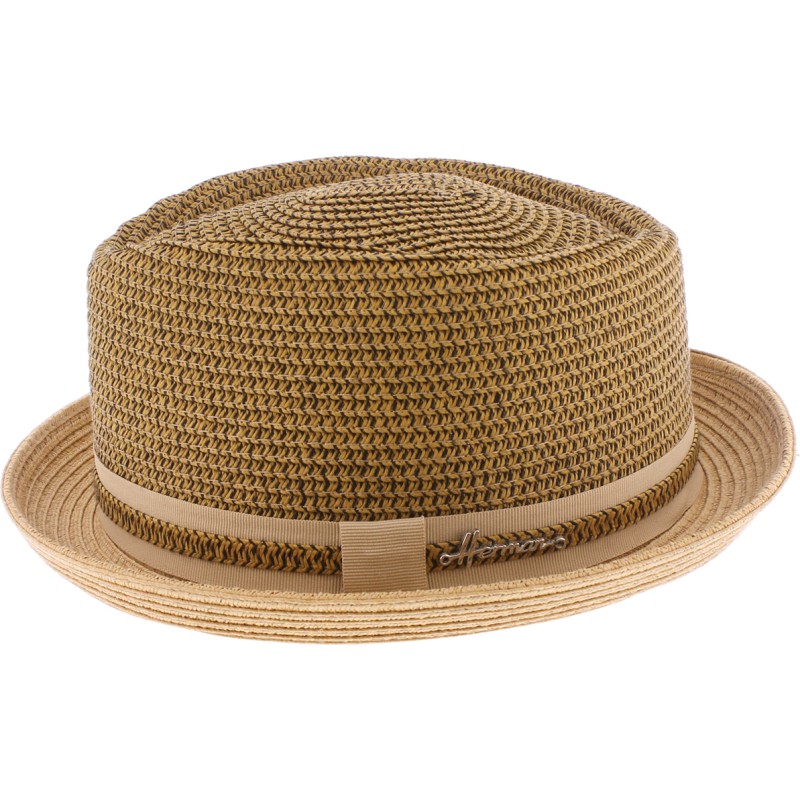 Chapeau Porkpie en paille papier cousue avec cordon de