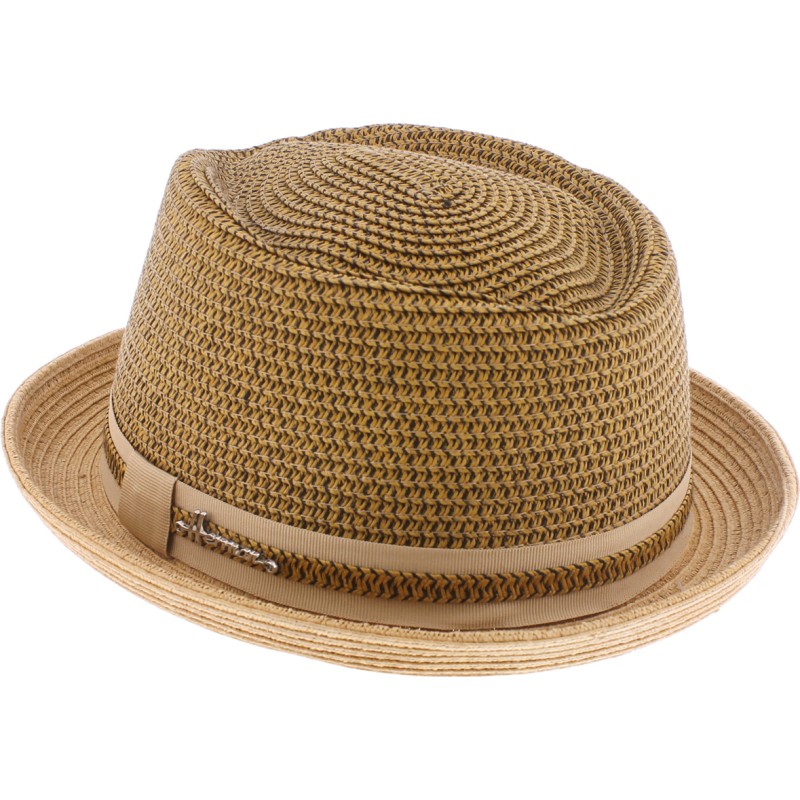 Chapeau Porkpie en paille papier cousue avec cordon de