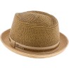 Chapeau Porkpie en paille papier cousue avec cordon de