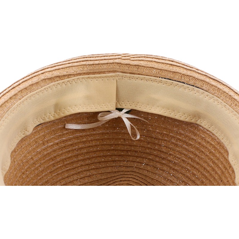 Chapeau Porkpie en paille papier cousue avec cordon de