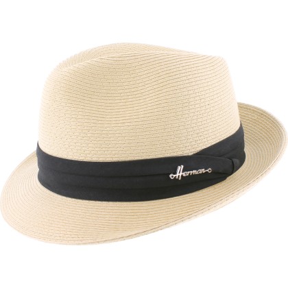 Small brim hat, raised at the back, in paper braid, pleated hatband an