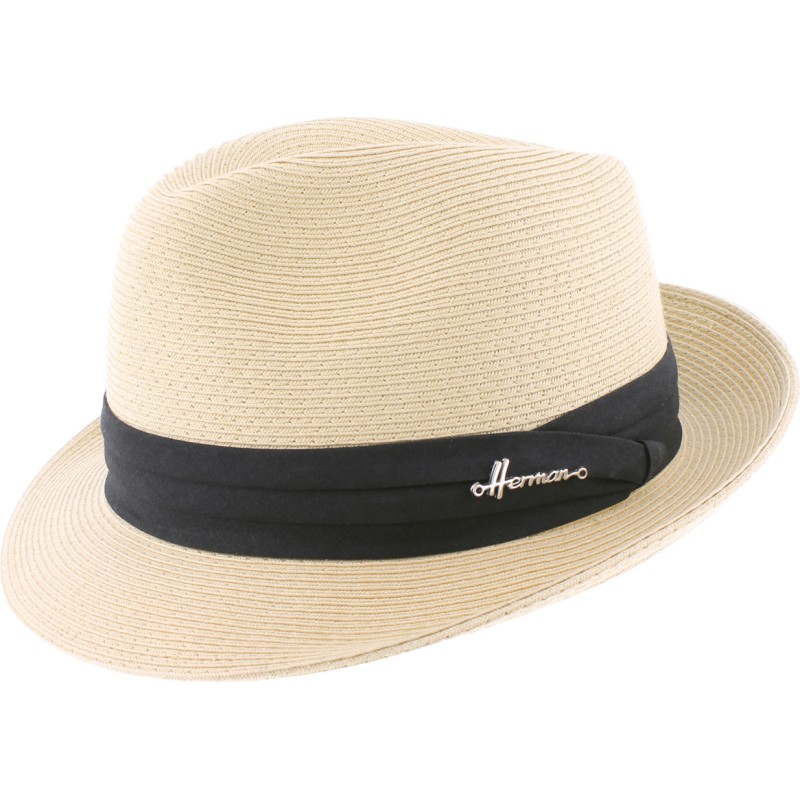 Small brim hat, raised at the back, in paper braid, pleated hatband an