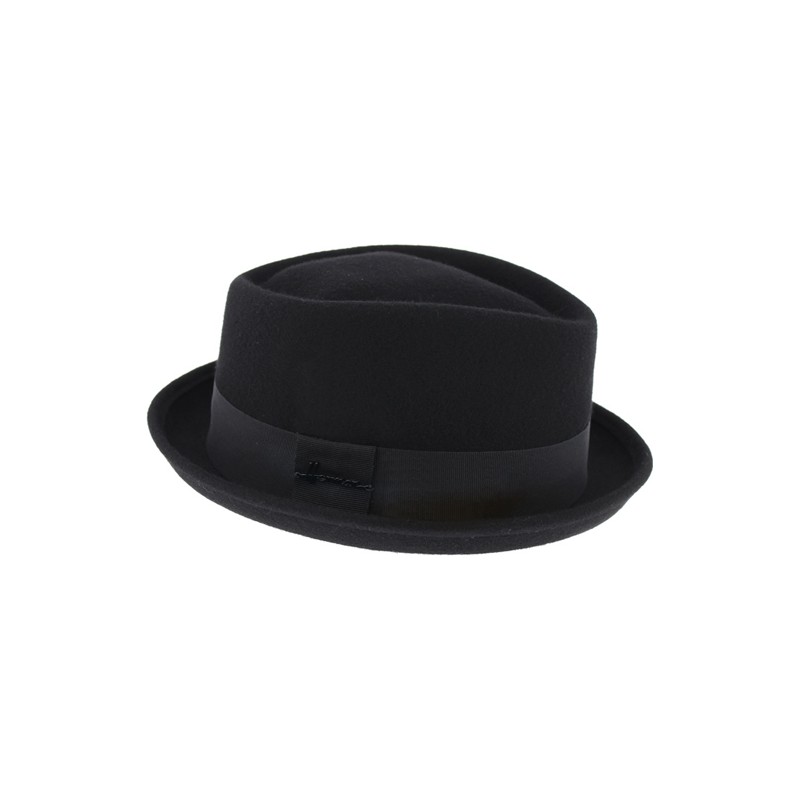Chapeau porkpie bord coupé cousu relevé en feutre de laine unie