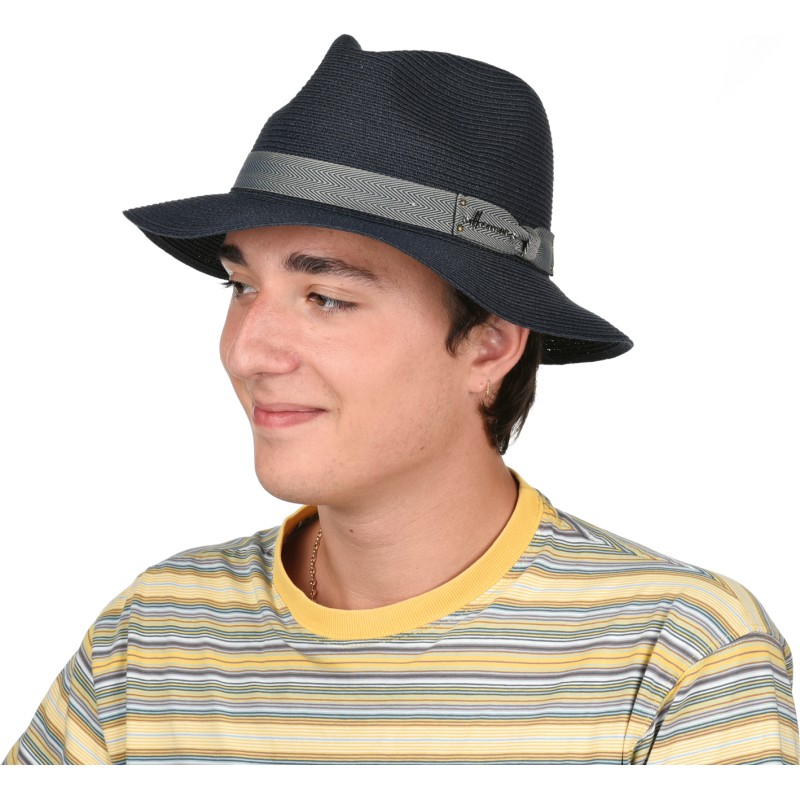Chapeau grand bord uni en paille papier cousue Chapeau grand bord uni en paille papier cousue