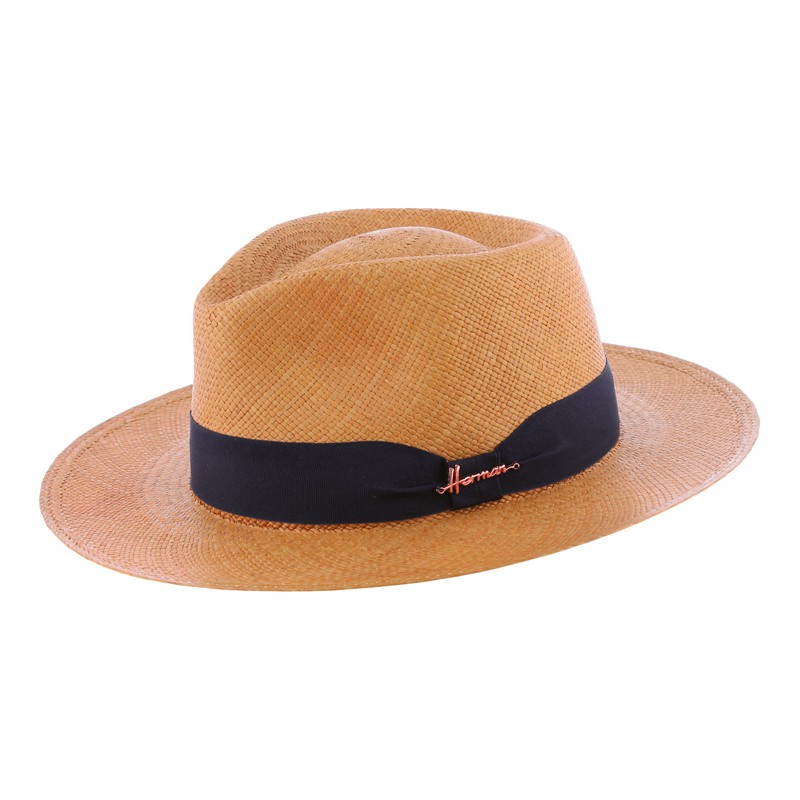 Chapeau "Panama" grand bord en bicolore contraste avec son gros grain