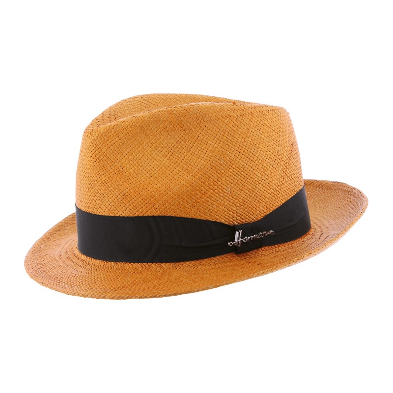 Chapeau "Panama" petit bord en bicolore contraste avec son gros grain