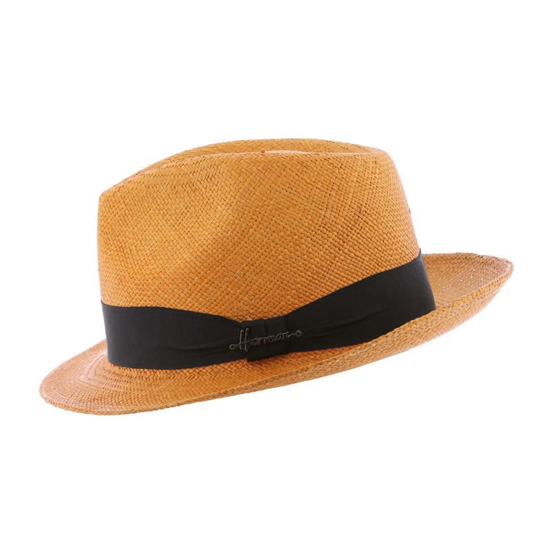 Chapeau "Panama" petit bord en bicolore contraste avec son gros grain