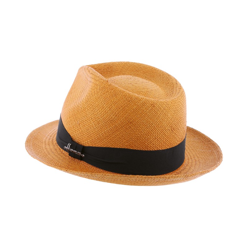 Chapeau "Panama" petit bord en bicolore contraste avec son gros grain