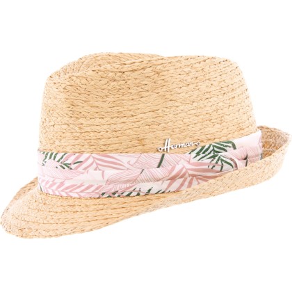 Chapeau petit bord en raphia naturel cousu. Gros grain