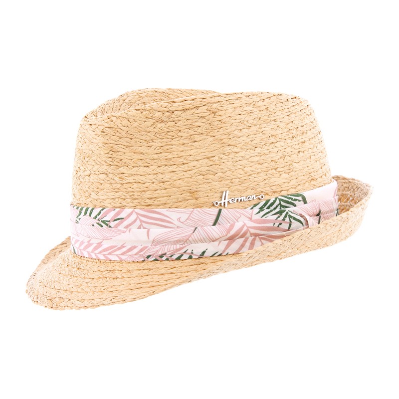 Chapeau petit bord en raphia naturel cousu. Gros grain