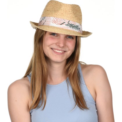 Chapeau petit bord en raphia naturel cousu. Gros grain
