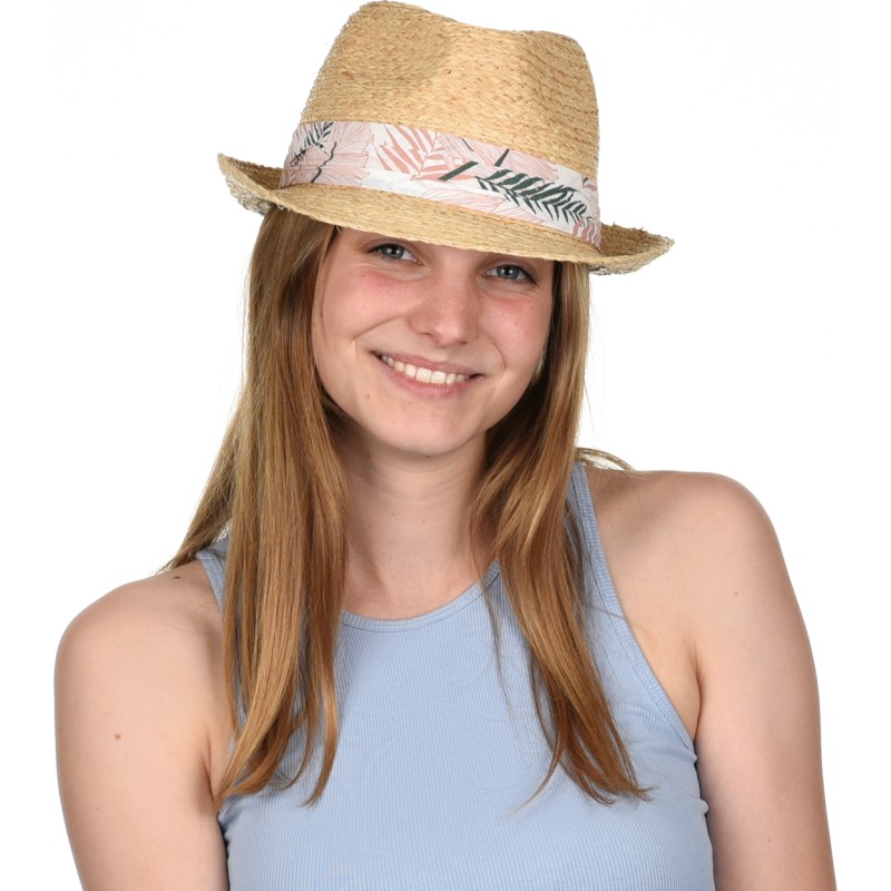 Chapeau petit bord en raphia naturel cousu. Gros grain
