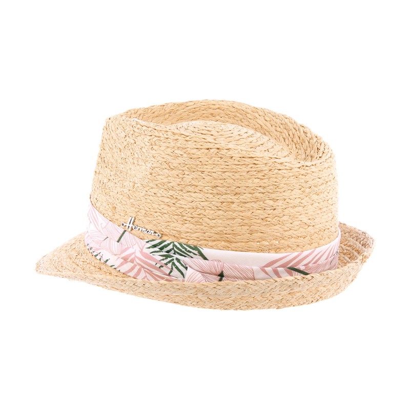 Chapeau petit bord en raphia naturel cousu. Gros grain