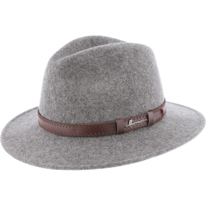Chapeau adulte grand bord coupé cousu chiné avec ceinture surpiquée.