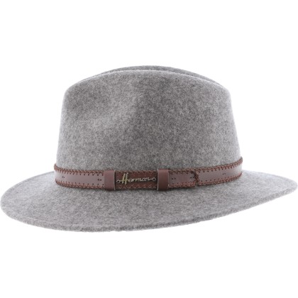 Chapeau adulte grand bord coupé cousu chiné avec ceinture surpiquée.