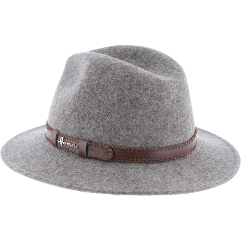 Chapeau adulte grand bord coupé cousu chiné avec ceinture surpiquée.