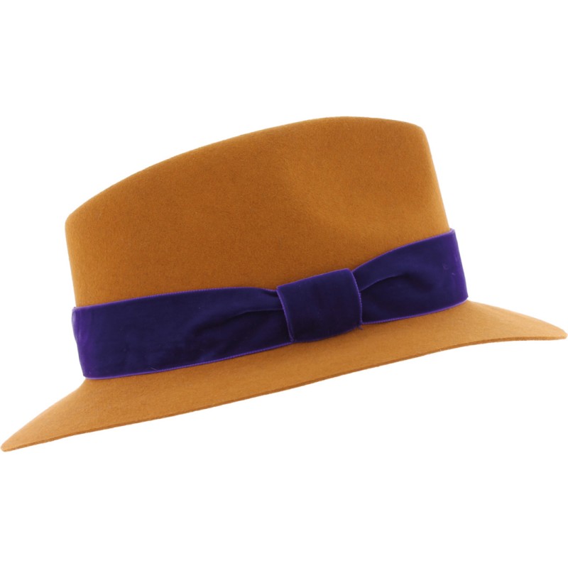 Chapeau en feutre de laine uni avec ruban en velours li Chapeau en feutre de laine uni avec ruban en velours li