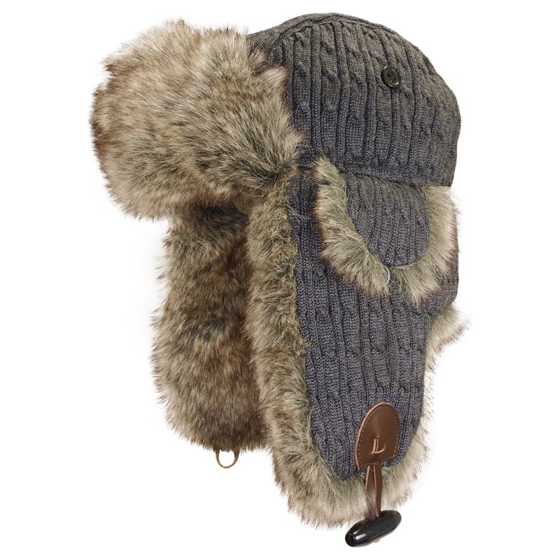 Chapka tricot torsadé unie + fausse fourrure