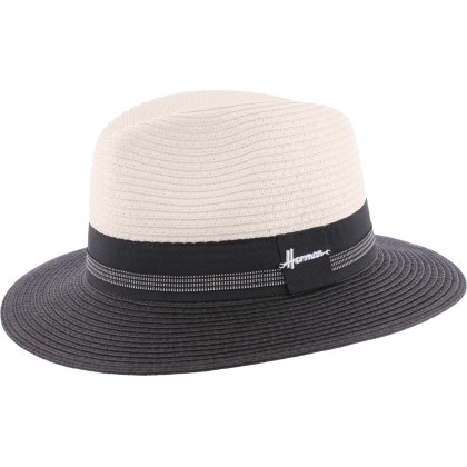 Chapeau grand bord en paille papier cousue bicolore