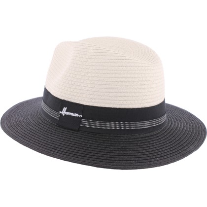 Chapeau grand bord en paille papier cousue bicolore