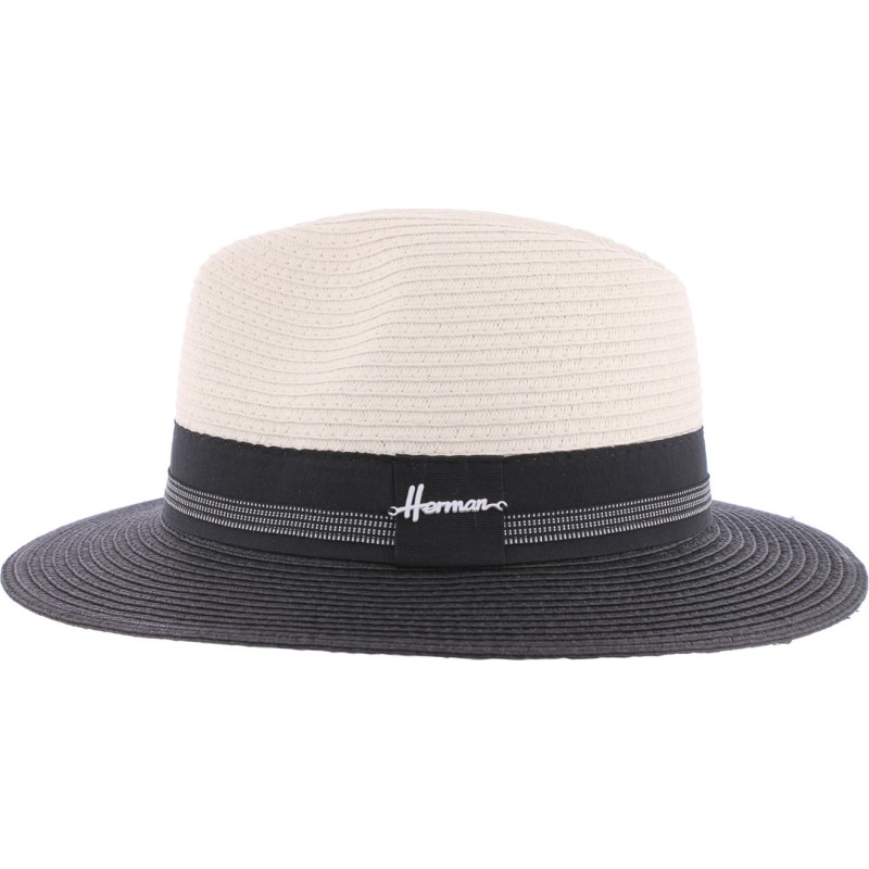 Chapeau grand bord en paille papier cousue bicolore