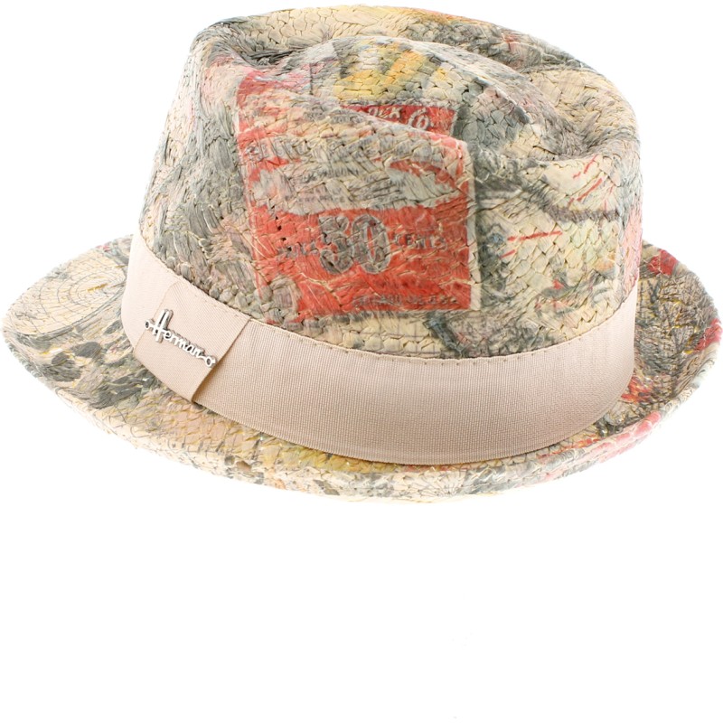 Chapeau petit bord relevé en papier lala imprimé sur tout l'extérieur Chapeau petit bord relevé en papier lala imprimé sur tout l'extérieur