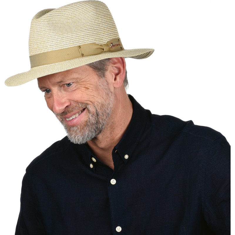 Chapeau grand bord uni en paille papier cousue Chapeau grand bord uni en paille papier cousue