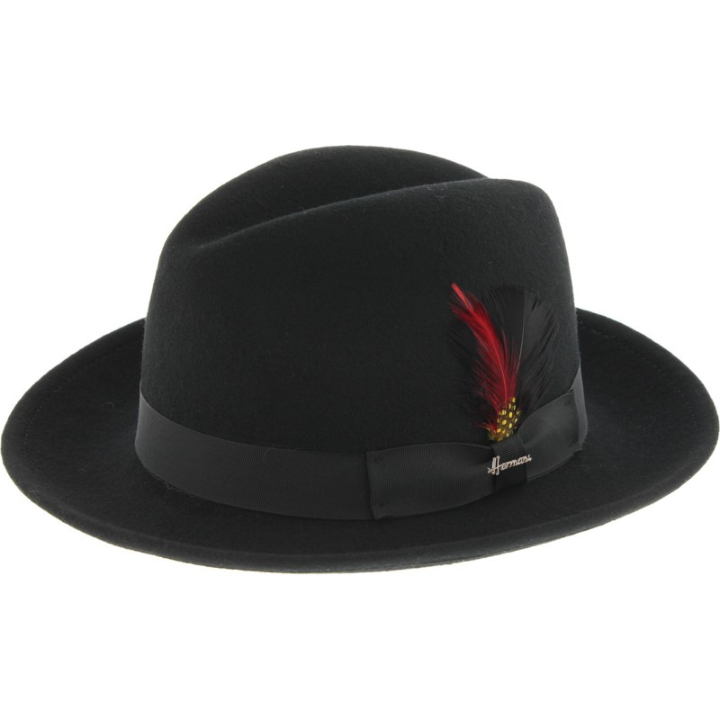Chapeau feutre uni avec gros grain uni et plume