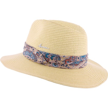 Chapeau de paille à grand bord décoration foulard