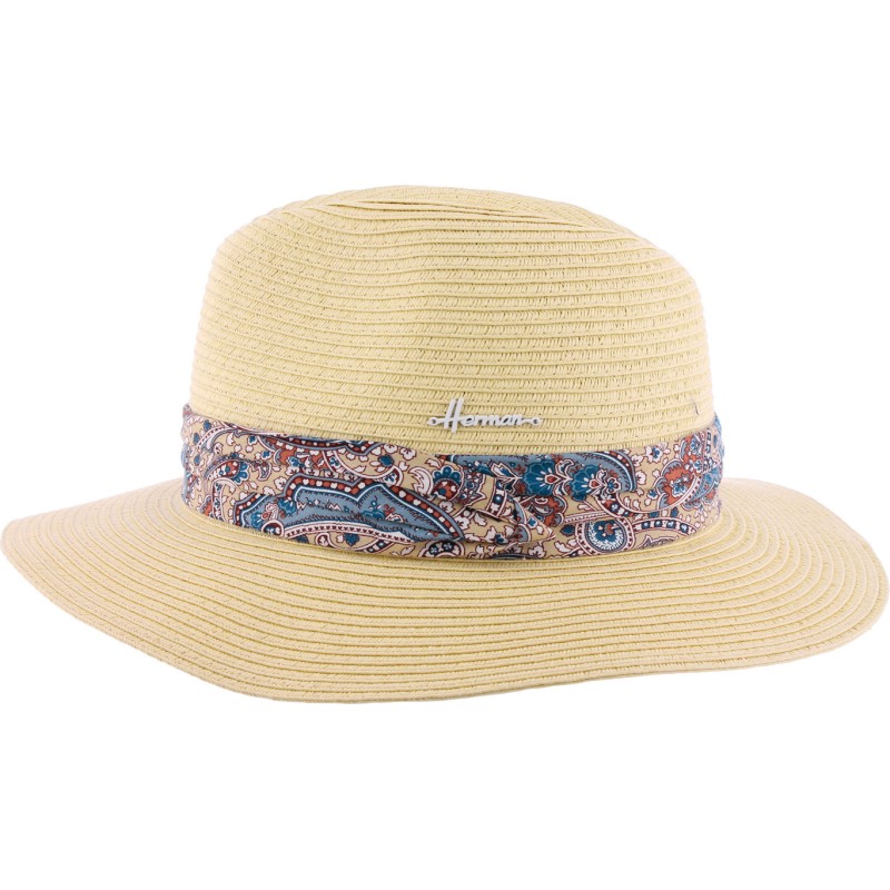 Chapeau de paille à grand bord décoration foulard