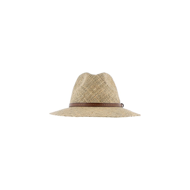 Chapeau grand bord droit en paille seagrass uni avec fine ceinture fau Chapeau grand bord droit en paille seagrass uni avec fine ceinture fau