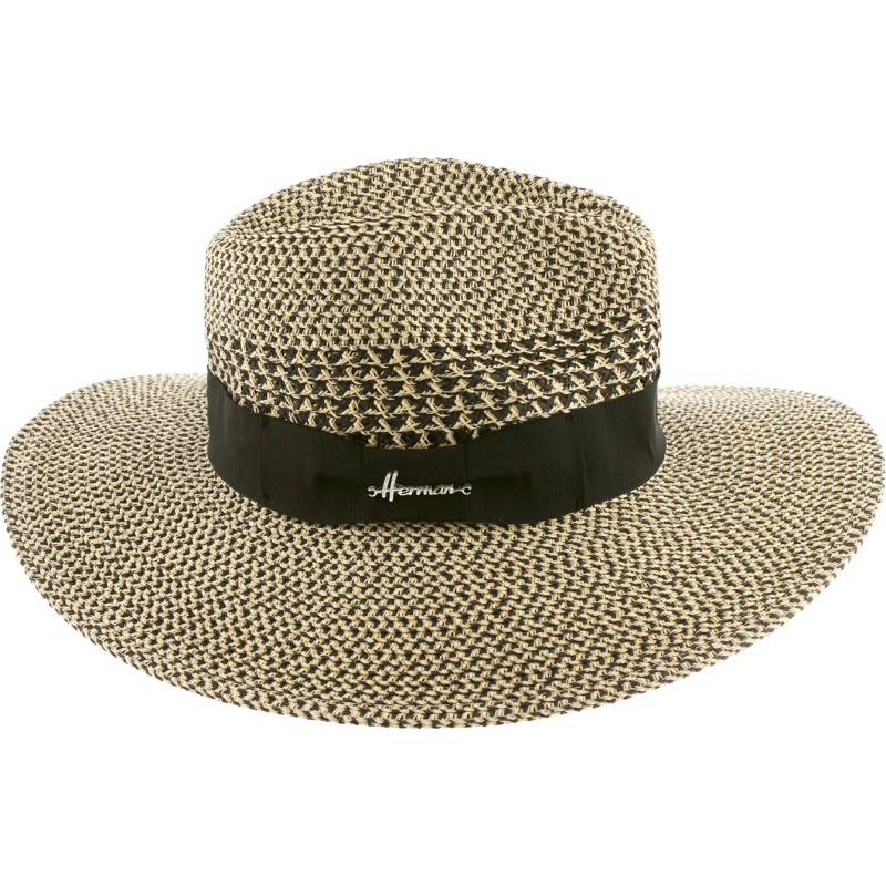 Chapeau grand bord en paille polypropylène cousue, déformable, avec un Chapeau grand bord en paille polypropylène cousue, déformable, avec un