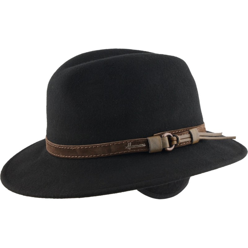 Chapeau feutre uni avec cache-oreilles et ceinture