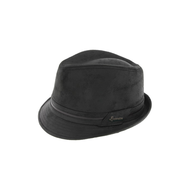 Chapeau petit bord imitation cuir avec ceinture bicolore