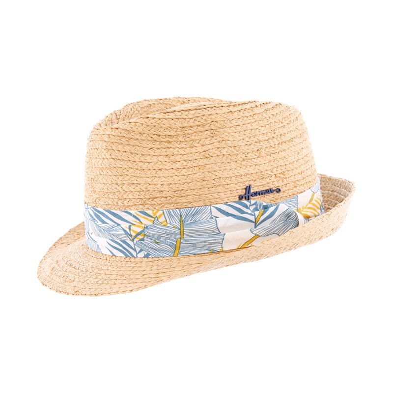 Chapeau petit bord en raphia naturel cousu. Gros grain