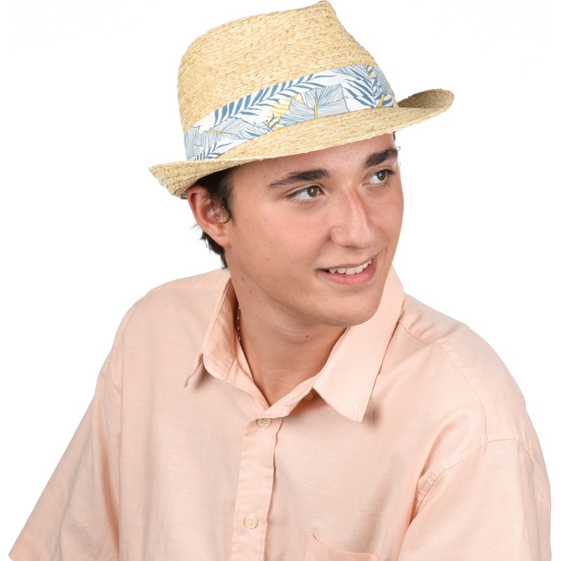 Chapeau petit bord en raphia naturel cousu. Gros grain