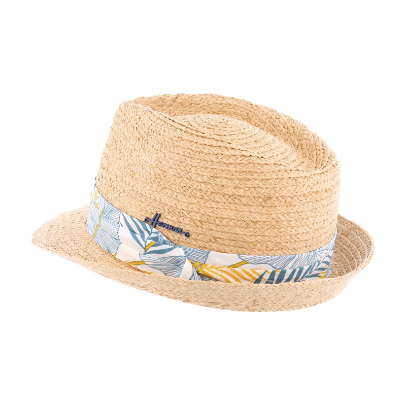 Chapeau petit bord en raphia naturel cousu. Gros grain