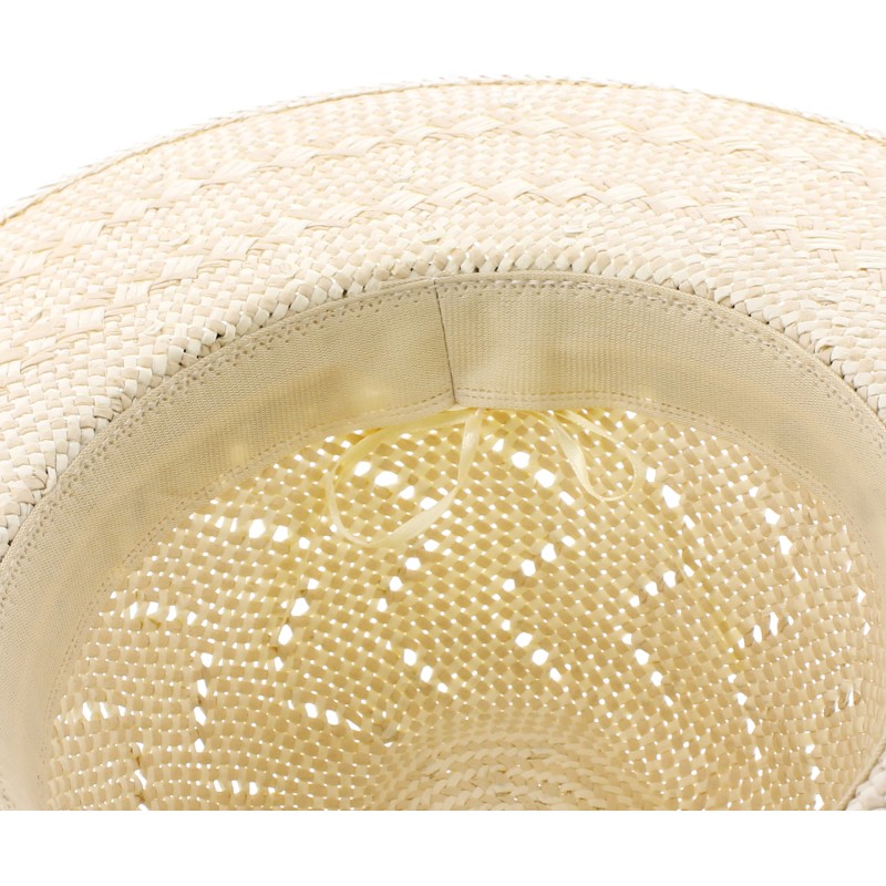 Chapeau grand bord en paille papier bandeau géometrique et cordon de s Chapeau grand bord en paille papier bandeau géometrique et cordon de s