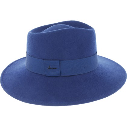 Chapeau grand bord droit en feutre de laine uni avec ruban