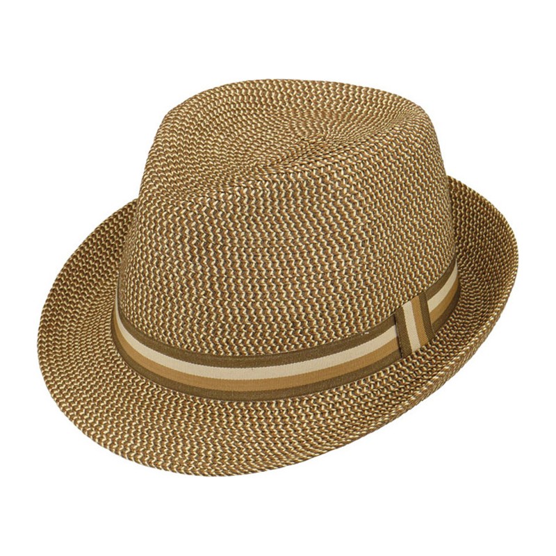 Chapeau petit bord paille papier chiné + gros grain rayé