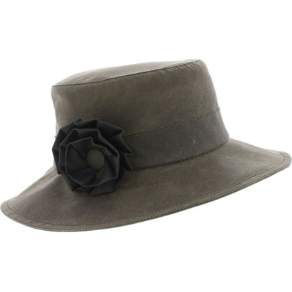 Chapeau coton huilé wax imperméable uni avec fleur