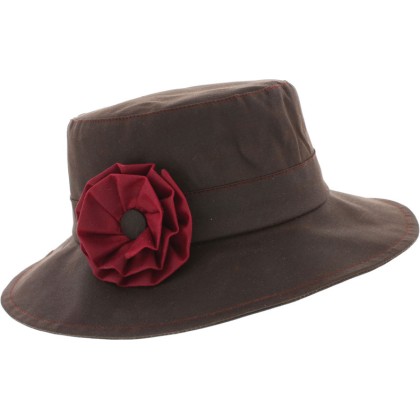 Chapeau coton huilé wax imperméable uni avec fleur