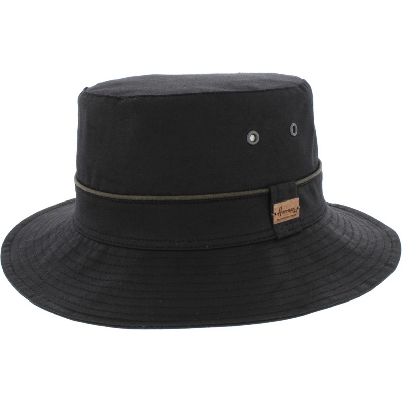 Chapeau grand bord coton huilé uni avec piping et oeil