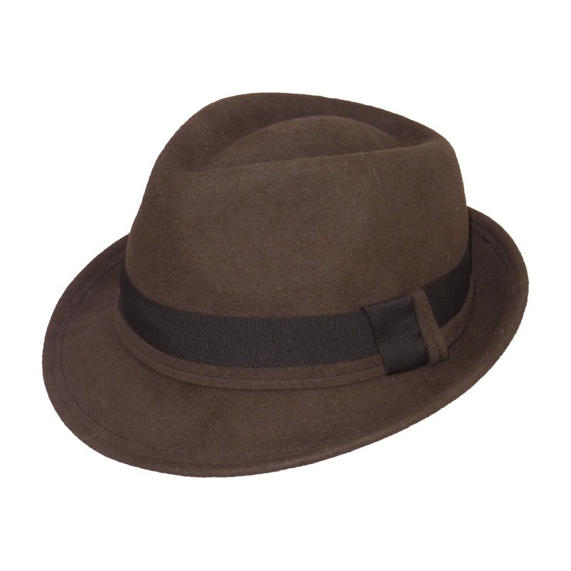 Chapeau feutre petit bord relevé à l'arrière uni + gros grain uni