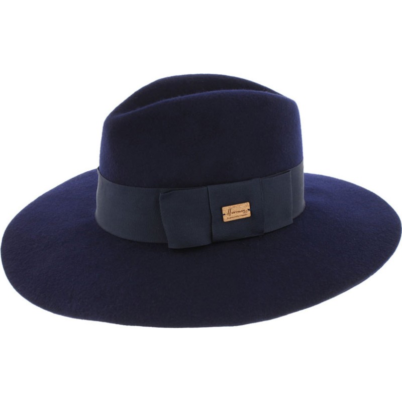 Chapeau grand bord femme en fautre de laine uni avec large ruban