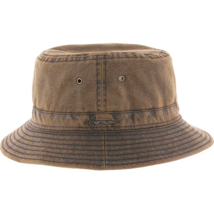 chapeau bob herman de pluie tissu effet delave marron