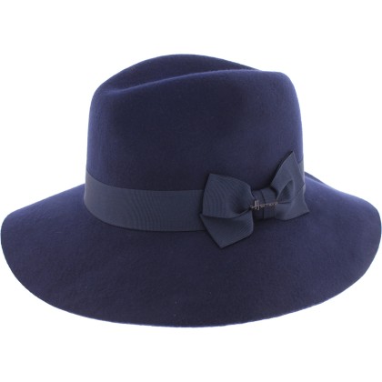 Chapeau grand bord femme en laine uni avec ruban et noeud