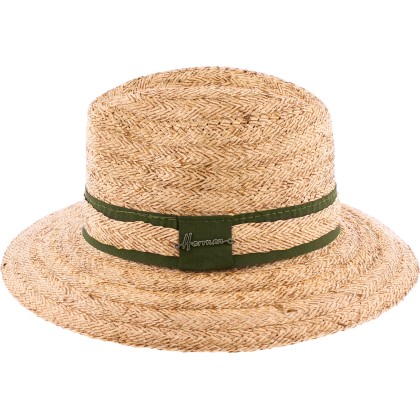 Large brim hat in raffia with straw and plain fabric braid and with le