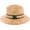 Large brim hat in raffia with straw and plain fabric braid and with le