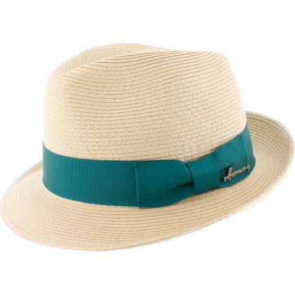 Chapeau petit bord relevé à l'arrière  en paille papier cousue bandeau